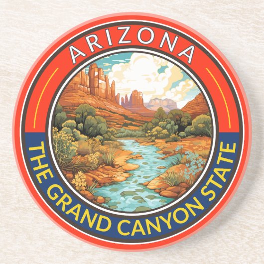 Arizona Travel Art Badge Zandsteen Onderzetter (Voorkant)