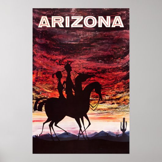 Arizona Travel Poster Desert Sunset Art Cowboy Pri (Voorkant)