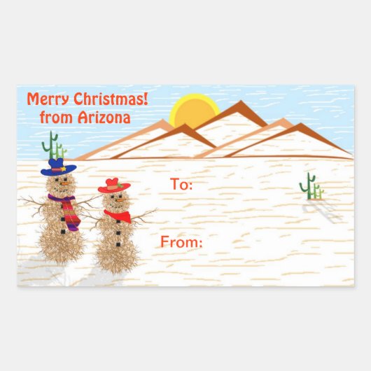 Arizona Tumbleweed Snowman-Label voor kerstmis Rechthoekige Sticker (Voorkant)