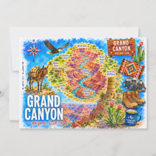 Arizona USA Geïllustreerde kaart Grand Canyon brie