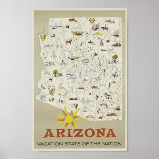 Arizona USA Map Vintage Travel Poster (Voorkant)