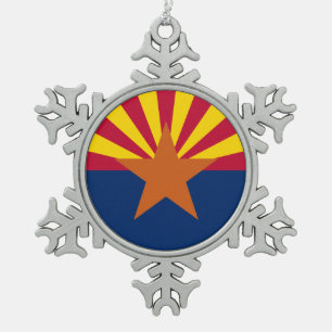 Arizona Vlag: Ondergaande Zon, The Copper State Tin Sneeuwvlok Ornament