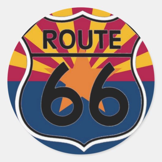 Arizona Vlag Route 66 Ronde Sticker (Voorkant)