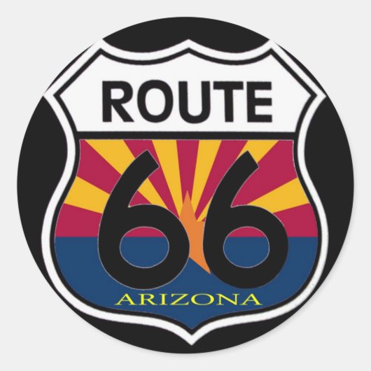 Arizona Vlag Route 66 Schild Ronde Sticker (Voorkant)