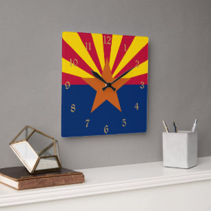 Arizona Vlag: Zetting Star Zon, The Copper State Vierkante Klok