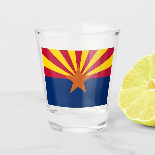 Arizona Vlag: Zetting Ster Zon, The Copper State Shot Glas (Voorkant)