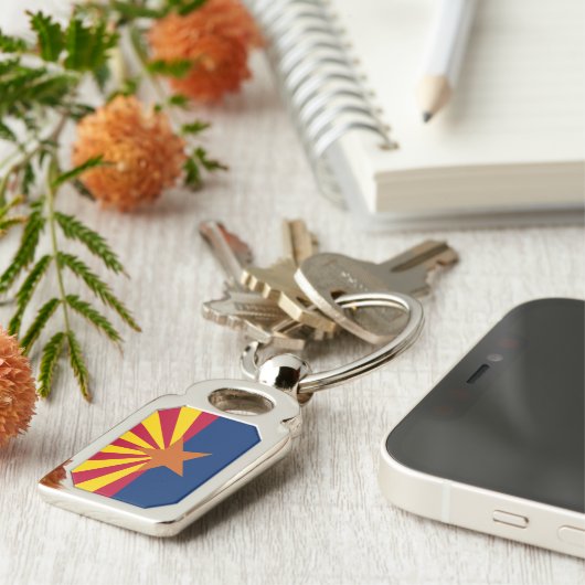 Arizona Vlag: Zetting Ster Zon, The Copper State Sleutelhanger (Zijkant)
