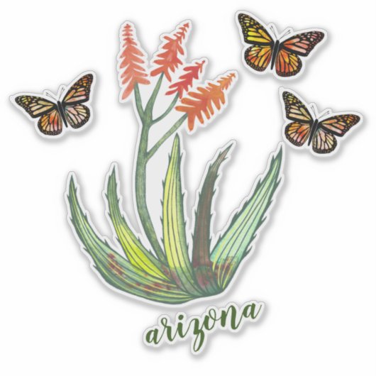 ARIZONA Waterverf Aloe Vera Succulent Butterflies Sticker (Voorkant)