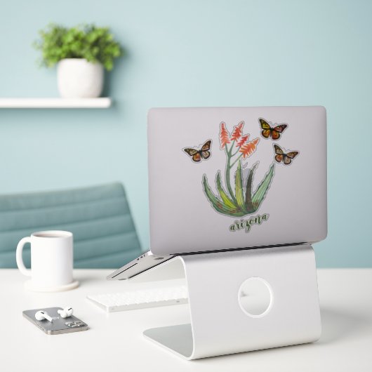 ARIZONA Waterverf Aloe Vera Succulent Butterflies Sticker (Laptop op bureau)