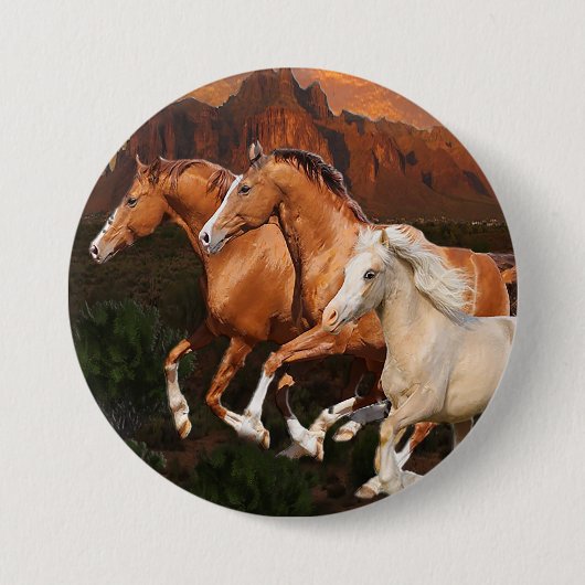 Arizona Wild paarden Ronde Button 7,6 Cm (Voorkant)