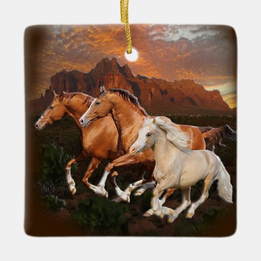 Arizona wilde paarden keramisch ornament (Voorkant)