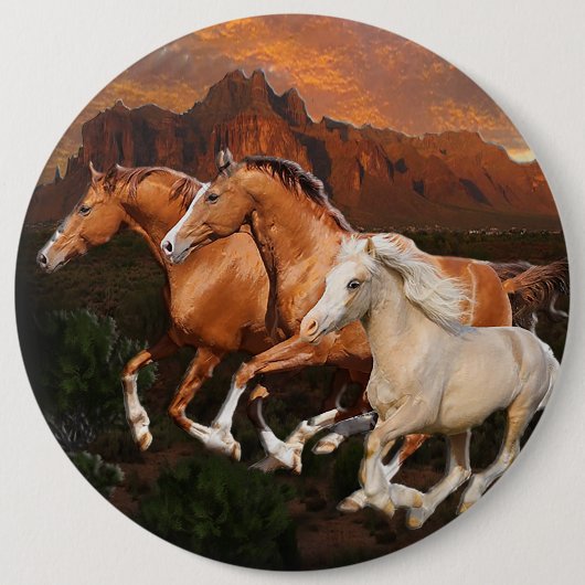 Arizona wilde paarden ronde button 6,0 cm (Voorkant)