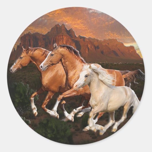 Arizona wilde paarden ronde sticker (Voorkant)
