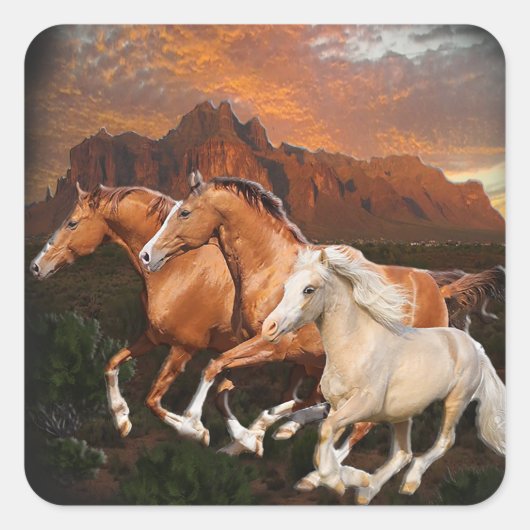 Arizona wilde paarden vierkante sticker (Voorkant)