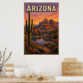 Arizona Woestijn Cactus Berg Zonsondergang Uitzich Poster (Keuken)