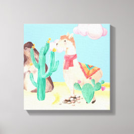 Arizona Woestijn LIama Cactus Bloemen Natuur Canvas Afdruk