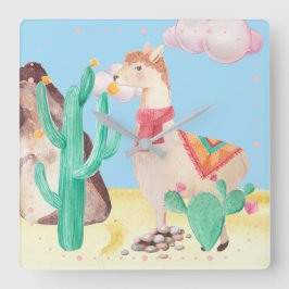 Arizona Woestijn LIama Cactus Bloemen Natuur Vierkante Klok
