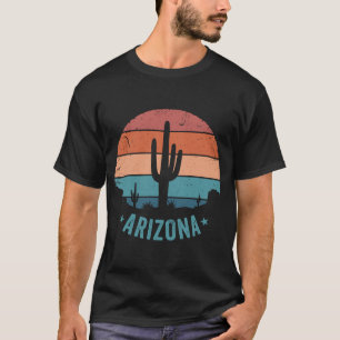 Arizona Woestijn Saguaro Cactus Retro Zonsondergan T-shirt