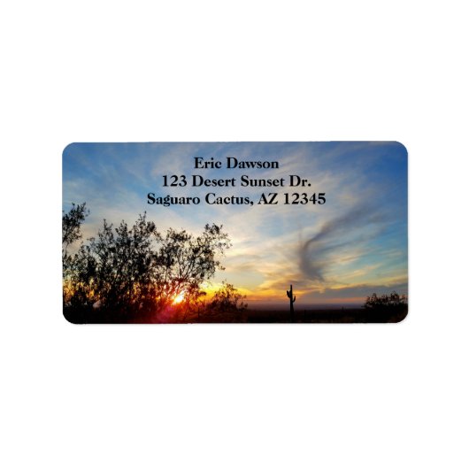 Arizona woestijn zonsondergang met Saguaro cactus Etiket (Voorkant)