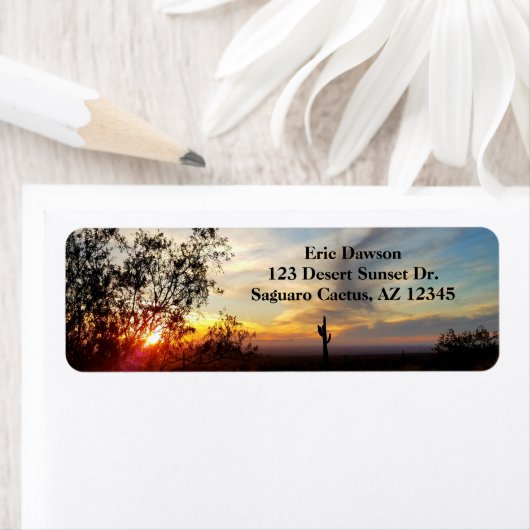 Arizona woestijn zonsondergang met Saguaro cactus  Etiket (Insitu)