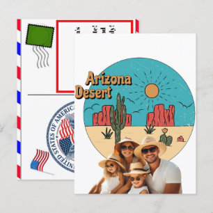 Arizona woestijnsfeer met cactus en berg  feestdagenkaart
