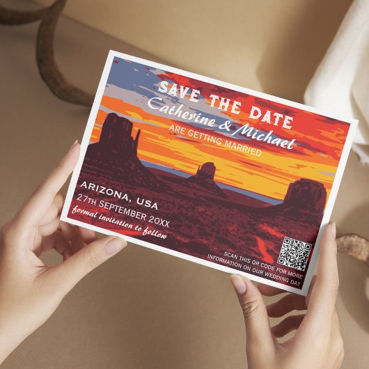 Arizona Zonsondergang Reizen Poster Stijl QR Code Save The Date