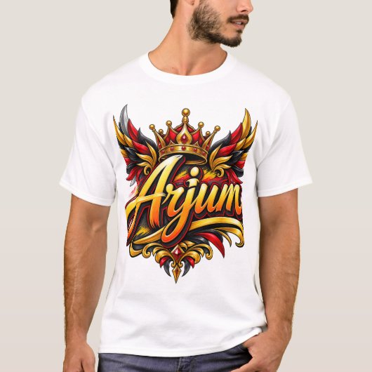 Arjun Royal Crown Wings Typografie T-shirt (Voorkant)