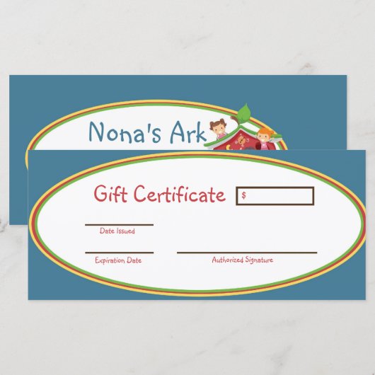 Ark Child Care Gift Certificate (Voorkant / Achterkant)