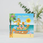 Ark Twins Baby shower Invitation Kaart (Staand voorkant)