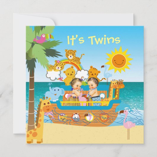 Ark Twins Baby shower Invitation Kaart (Voorkant)