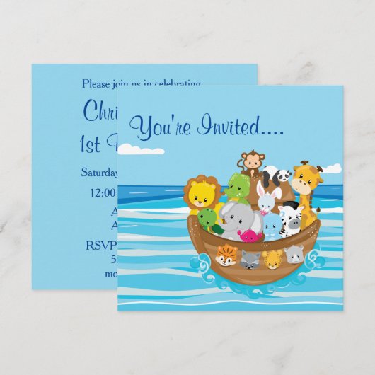 Ark van Noach | babydieren | vierkante uitnodiging (Voorkant / Achterkant)