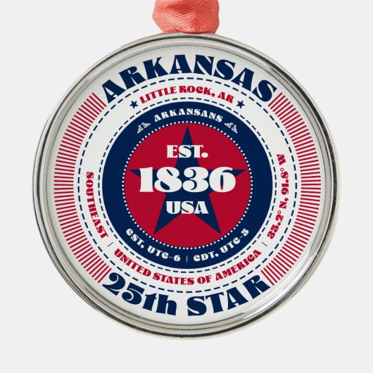 Arkansas 25e staat kerstversiering metalen ornament (Voorkant)