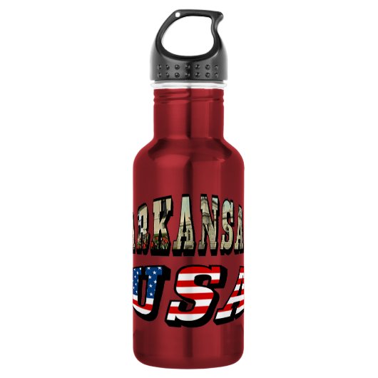 Arkansas Afbeelding en USA Vlag Tekst Waterfles (Voorkant)