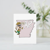 Arkansas AR Map & Douglas MacArthur Cartoon Briefkaart (Staand voorkant)