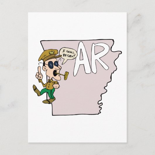 Arkansas AR Map & Douglas MacArthur Cartoon Briefkaart (Voorkant)