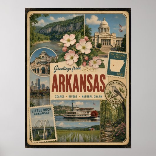 Arkansas Authentieke Vintage Stijl Poster (Voorkant)