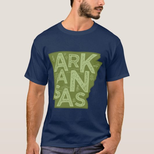 Arkansas Kaart Typografie Groen T-shirt (Voorkant)