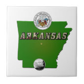 Arkansas Kaart, Zegel en Staat Faux Quarter Tegeltje (Voorkant)
