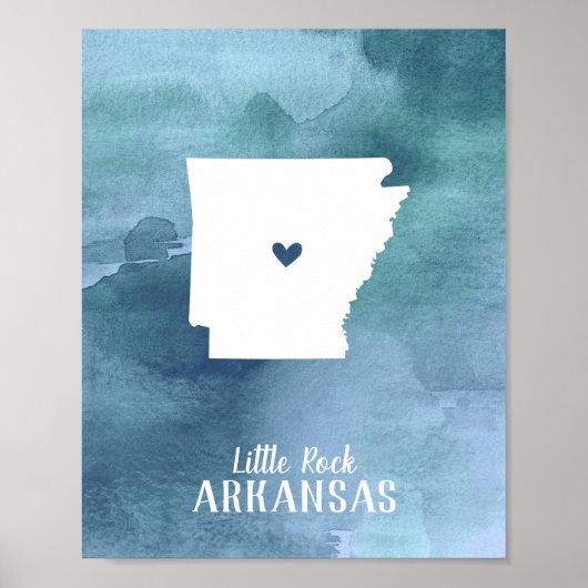Arkansas Map Blue Waterverf Specialized Art Poster (Voorkant)