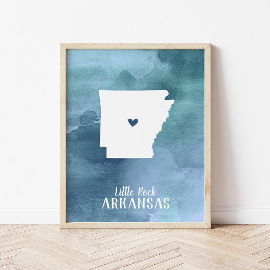 Arkansas Map Blue Waterverf Specialized Art Poster