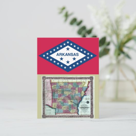 Arkansas Map en State Flag Briefkaart (Staand voorkant)