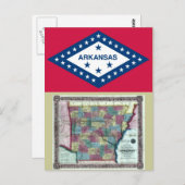 Arkansas Map en State Flag Briefkaart (Voorkant / Achterkant)