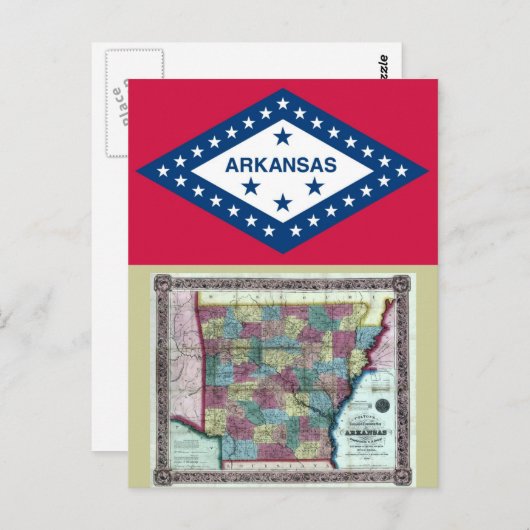 Arkansas Map en State Flag Briefkaart (Voorkant / Achterkant)