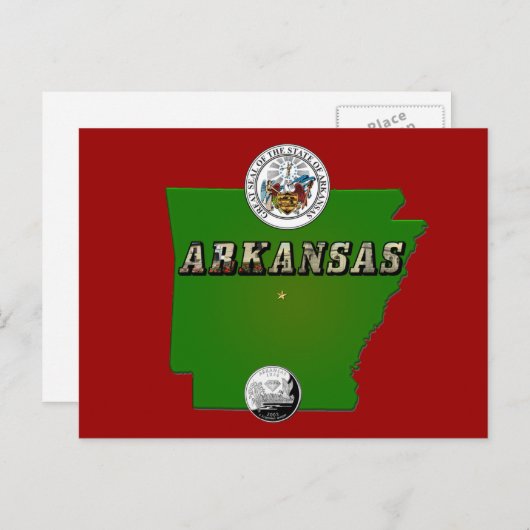Arkansas Map, Seal and State Faux Quarter Briefkaart (Voorkant / Achterkant)