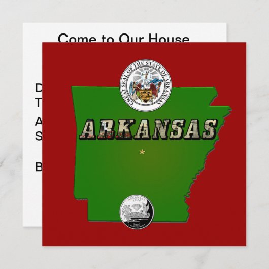 Arkansas Map, Seal and State Faux Quarter Kaart (Voorkant / Achterkant)