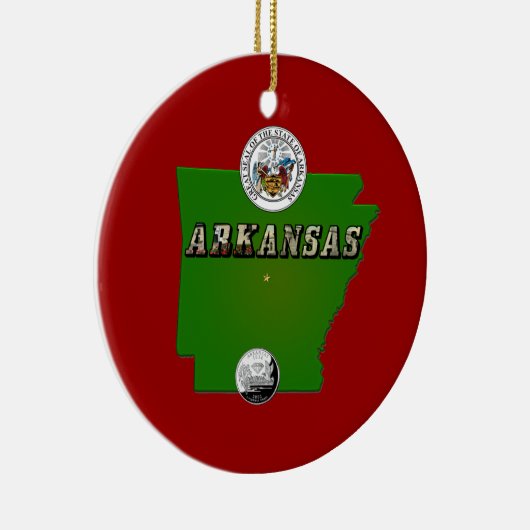Arkansas Map, Seal and State Faux Quarter Keramisch Ornament (Rechts)