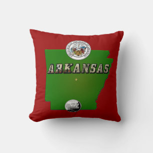 Arkansas Map, Seal and State Faux Quarter Kussen