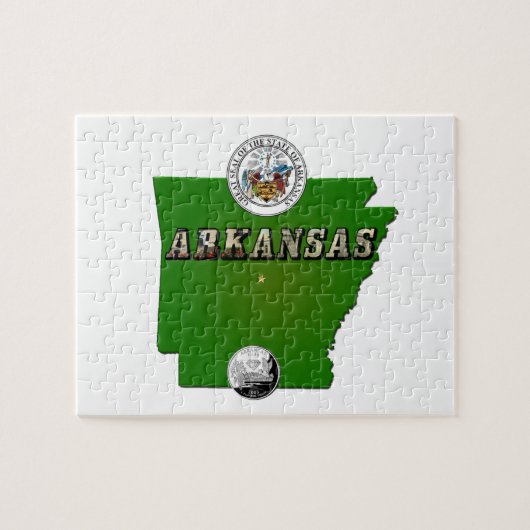 Arkansas Map, Seal and State Faux Quarter Legpuzzel (Horizontaal)