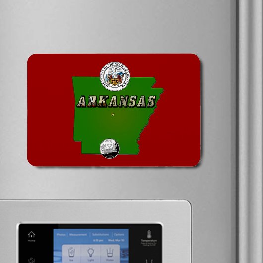 Arkansas Map, Seal and State Faux Quarter Magneet