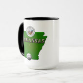 Arkansas Map, Seal and State Faux Quarter Mok (Voorkant links)